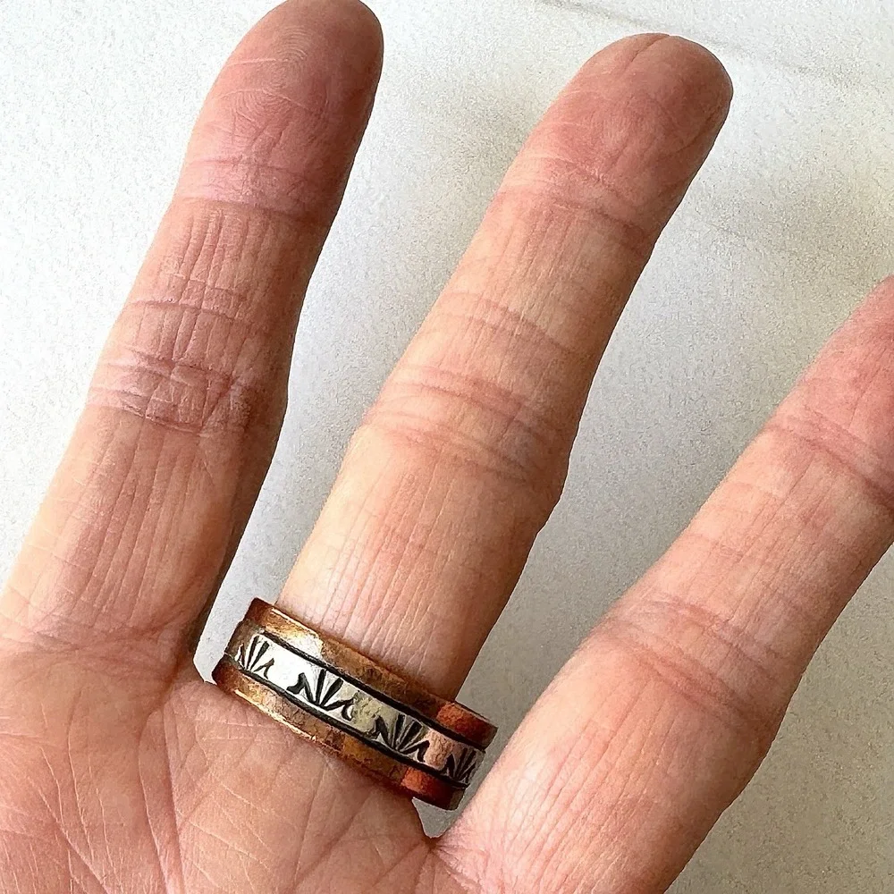 Mens Navajo Sterling Copper Wedding Band Sz 13.5 Ring Signed JG Native American